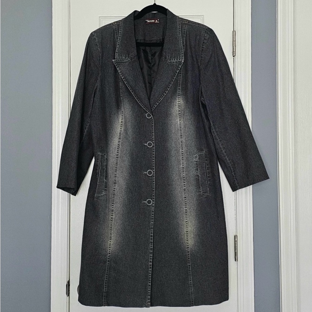 Women’s Gray Denim Trench Coat Sz M